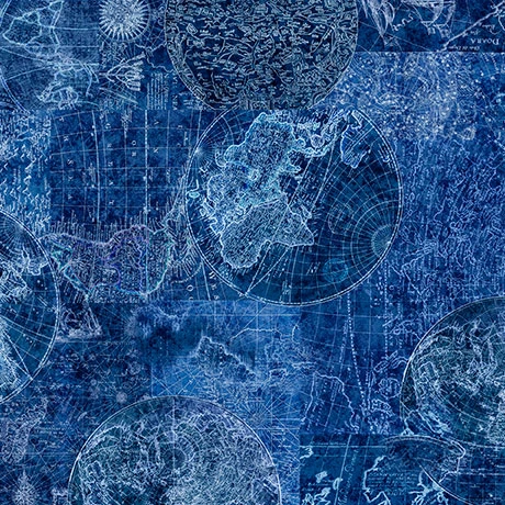 Quilting Treasures - Nauticus - Map Tonal, Navy