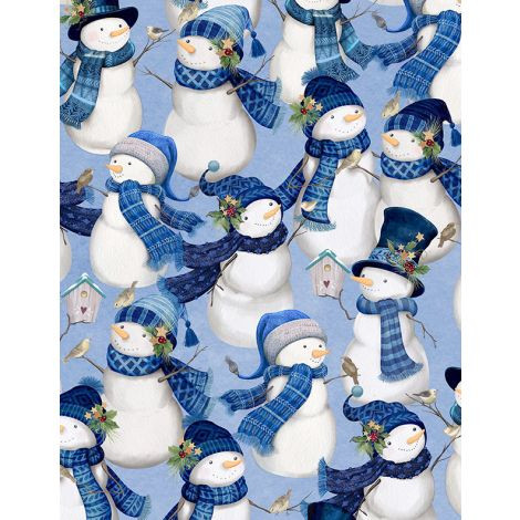 Wilmington Prints - Let it Snow-Man! - Packed Snowmen, Light Blue