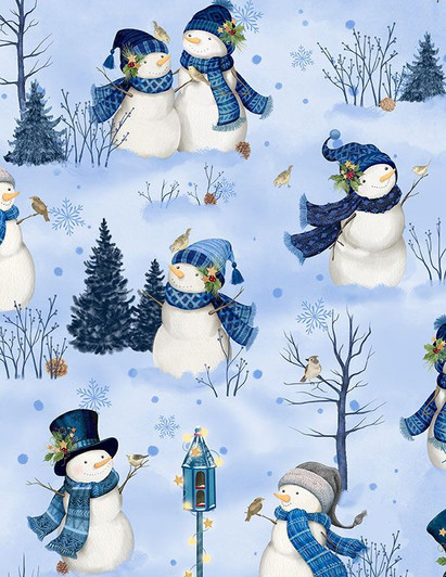 Wilmington Prints - Let it Snow-Man! - Scenic Snowmen, Light Blue