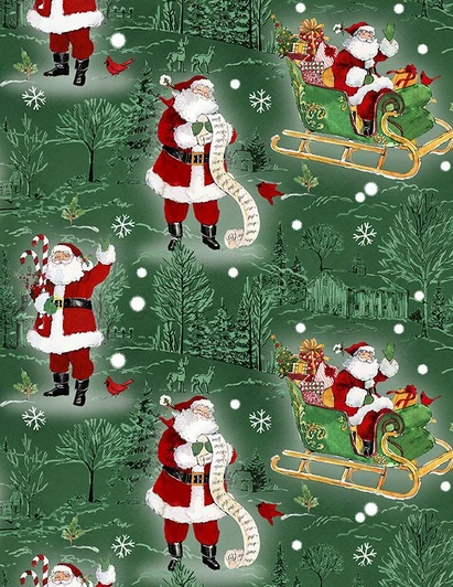 Wilmington Prints - The Jolly North - Scenic Toile and Santas, Green