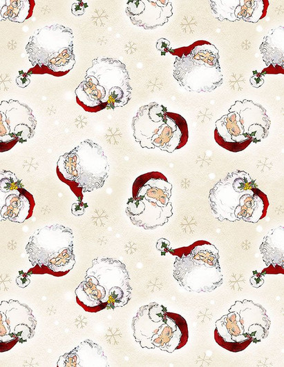 Wilmington Prints - The Jolly North - Santa Head Toss, Cream