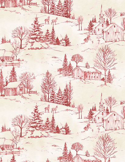 Wilmington Prints - The Jolly North - Scenic Toile, Cream/Red