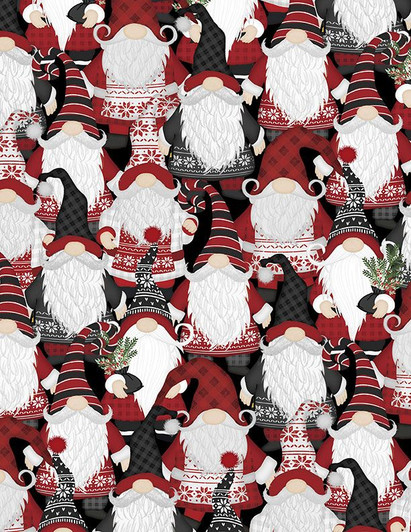 Wilmington Prints - Snowy Gnomies - Packed Gnomes, Black