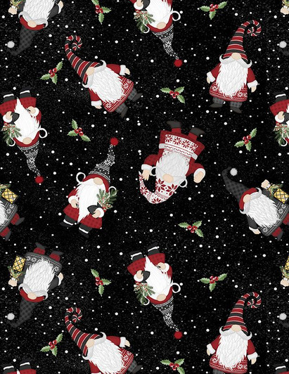 Wilmington Prints - Snowy Gnomies - Gnome Toss, Black