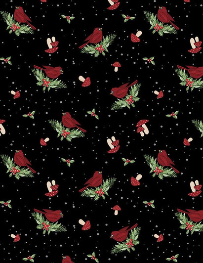 Wilmington Prints - Snowy Gnomies - Cardinals, Black