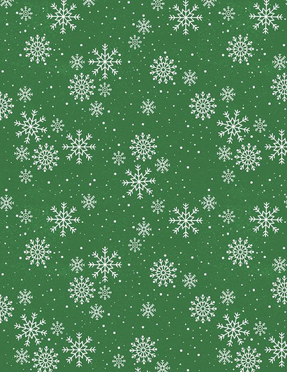 Wilmington Prints - Snowy Gnomies - Snowflakes, Green
