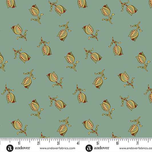 Andover Fabrics - Jingle Bell - Ornamental Tulips, Vintage Blue