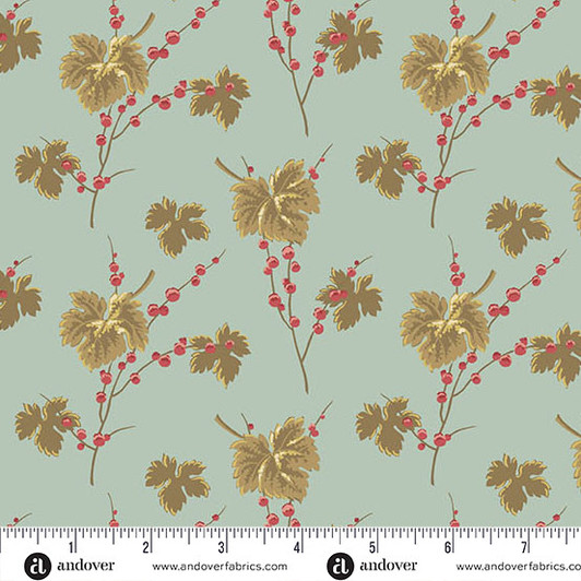 Andover Fabrics - Jingle Bell - Leaves & Berries, Vintage Blue