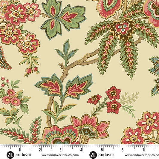 Andover Fabrics - Jingle Bell - Ornamentel Garden, Buttercream