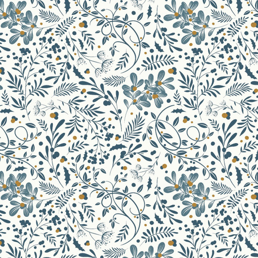Blank Quilting - Holly Jolly Calico - Swirls Foliage, Ecru/Navy