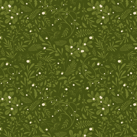 Blank Quilting - Holly Jolly Calico - Swirls Foliage, Evergreen