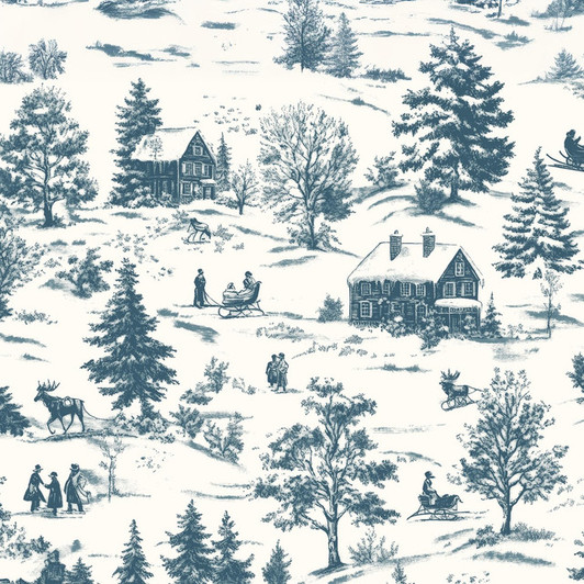 Blank Quilting - Holly Jolly Calico - Winter Scene, Ecru/Navy