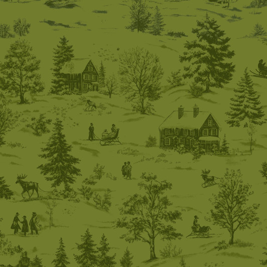 Blank Quilting - Holly Jolly Calico - Winter Scene, Evergreen