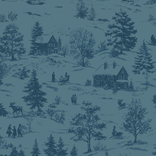 Blank Quilting - Holly Jolly Calico - Winter Scene, Navy