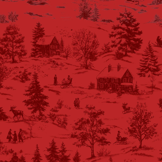 Blank Quilting - Holly Jolly Calico - Winter Scene, Crimson