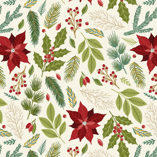 Blank Quilting - Holly Jolly Calico - Poinsettia Floral, Ecru
