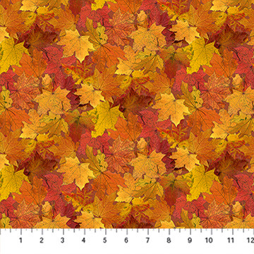 Northcott - Night Owl - Leaves, Orange