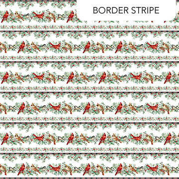 Northcott - Home For Christmas - Border Stripe, White