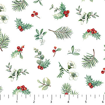 Northcott - Home For Christmas - Greenery Toss, White