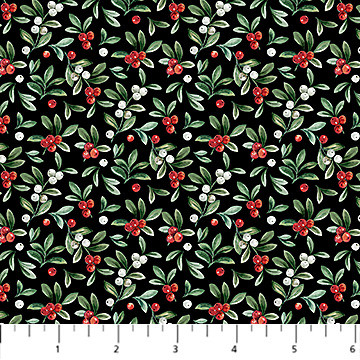 Northcott - Home For Christmas - Mistletoe, Black
