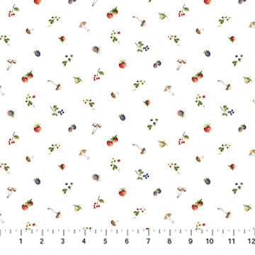 Northcott - Country Mouse - Berry Toss, White