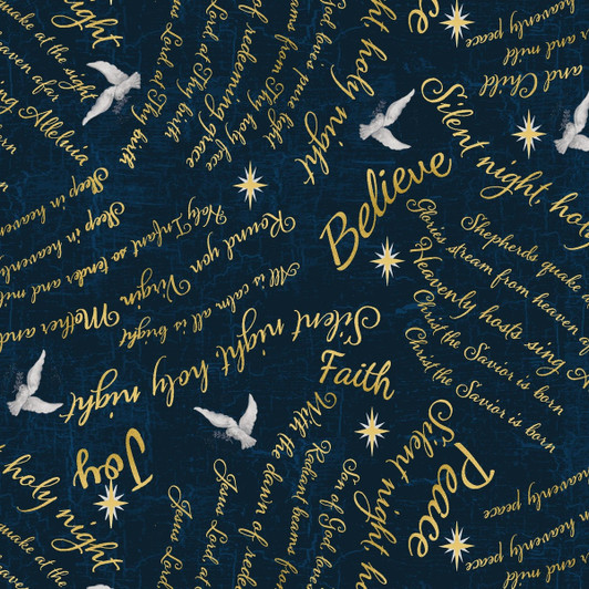Blank Quilting - Silent Night - Words Texture, Navy
