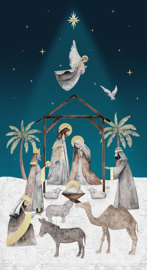Blank Quilting - Silent Night - 24" Nativity Panel, Navy