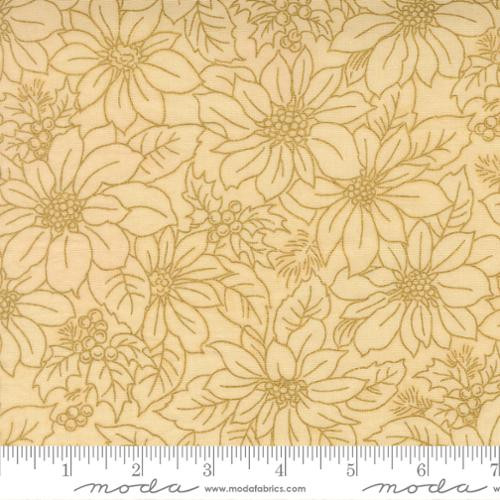 Moda - Merry Manor Metallic - Poinsettia Blooms Damask, Cream