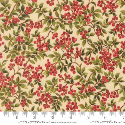 Moda - Merry Manor Metallic - Hollyberry, Cream
