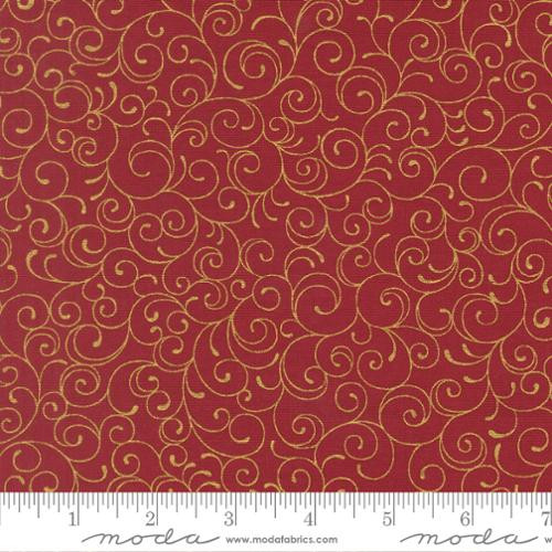 Moda - Merry Manor Metallic - Swirl Blenders, Crimson