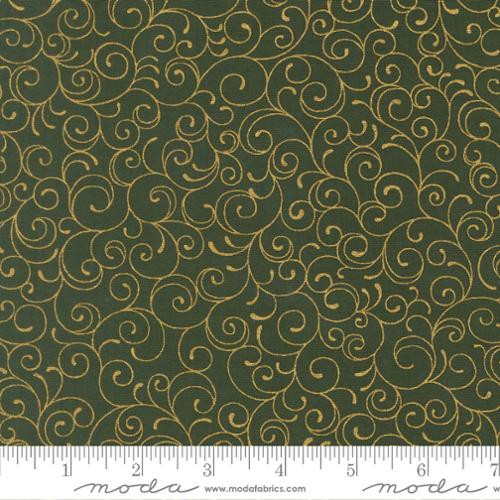 Moda - Merry Manor Metallic - Swirl Blenders, Evergreen