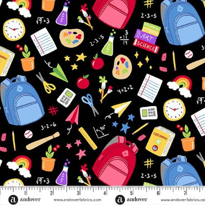 Andover Fabrics - Back To School - School Supplies, Black