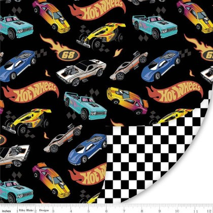 Riley Blake - Double Lush Velvet - Hot Wheels Made to Race, Black