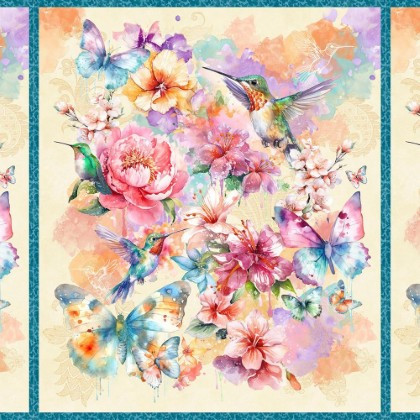 Lumin Fabrics - Flight of Fancy - 36" Flowers & Hummingbirds, Multi