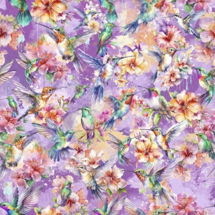 Lumin Fabrics - Flight of Fancy - Happy Hummingbirds, Purple