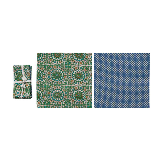 Cotton Napkins with Block Print Patterns (Set of 4)