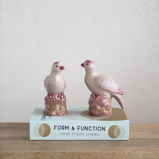 Hand-Painted Stoneware Bird, Pink 
