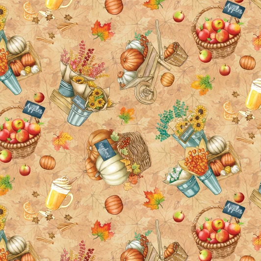 Michael Miller - Autumn Flower Market - Autumn Scenes, Honey