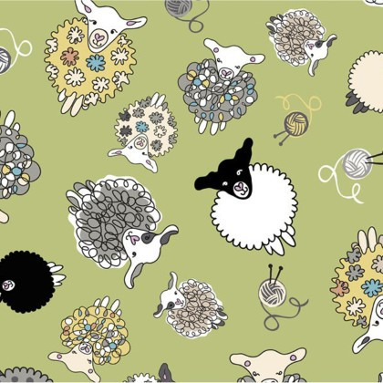 E E Schenck Co - Laminated Cotton (Food Safe) - 1 Yard Cut, Moss Sheep
