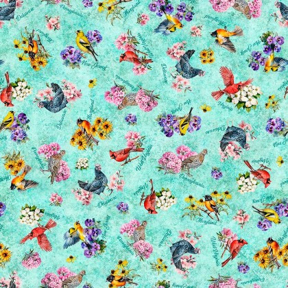 Quilting Treasures - Mid-Atlantic Shop Hop 2026 - Birds & Flowers, Turquoise