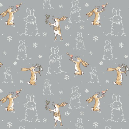 Clothworks - Guess How Much I Love You 2026 Flannel - Bunnies, Light Gray