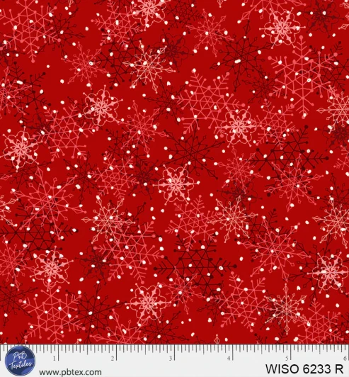 P & B Textiles - Winter Song - Layered Snowflakes, Red