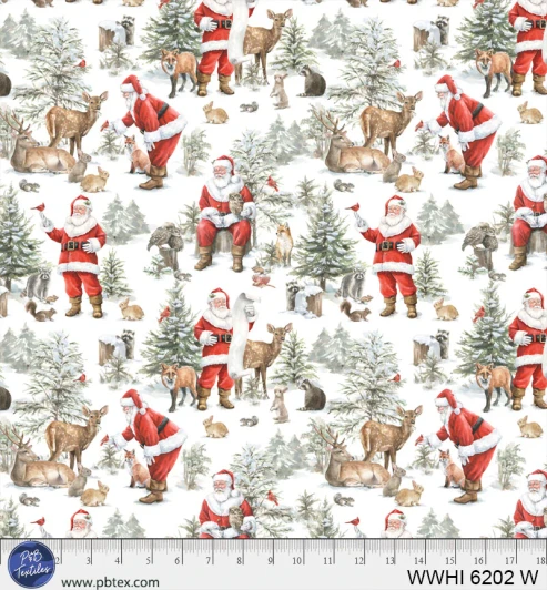 P & B Textiles - Woodland Whispers - Santa's Woodland Allover, White