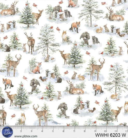 P & B Textiles - Woodland Whispers - Woodland Creatures Allover, White