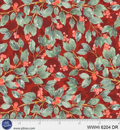 P & B Textiles - Woodland Whispers - Berry Vines, Dark Red
