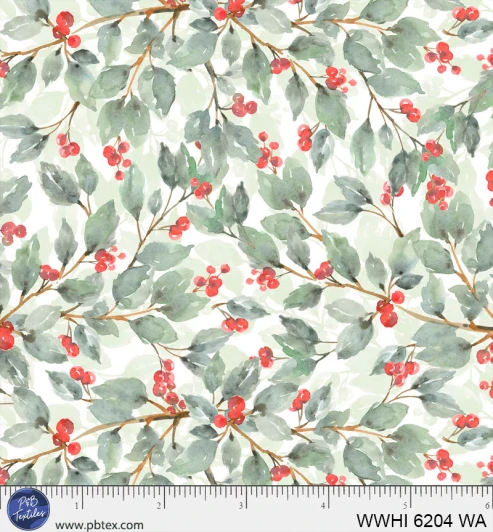 P & B Textiles - Woodland Whispers - Berry Vines, White/Sage