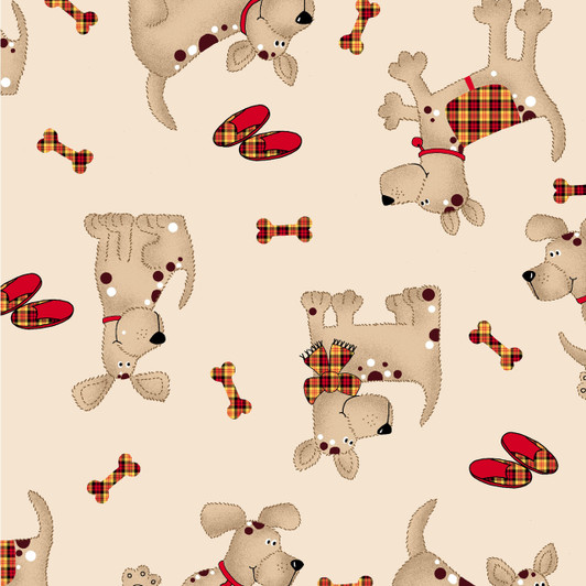 A.E. Nathan - Comfy Flannel Prints - Dog w/Scarf & Slippers, Beige