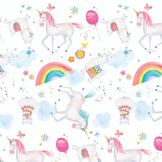 A.E.Nathan - Comfy Flannel Prints - Unicorns & Llamas, White