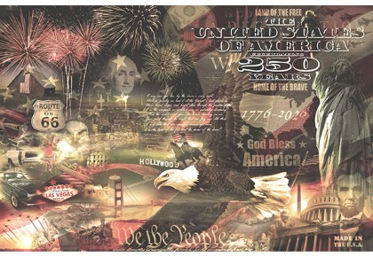 Hoffman Fabrics - Freedom Ring - 42.5" x 29" Americana Collage Panel, Sepia
