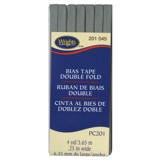 Wrights - Bias Tape Double Fold - 1/4" x 4 yd, Light Grey